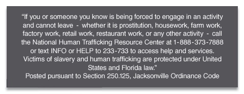 Jacksonville, Florida Human Trafficking Notice - Acrylic