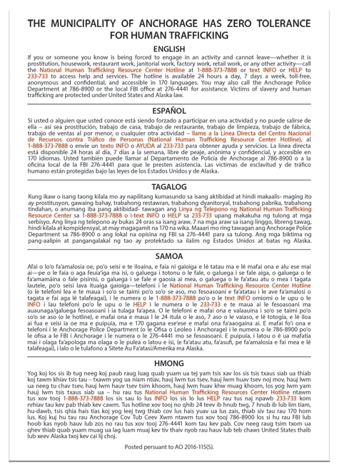 Multilingual Human Trafficking Sign - AK Compliant