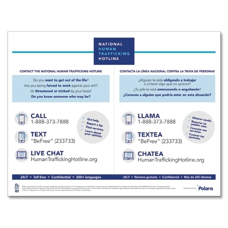 National Human Trafficking Hotline Bilingual Poster