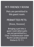 North Carolina Pet-Friendly Room Sign - (Pack of 10)