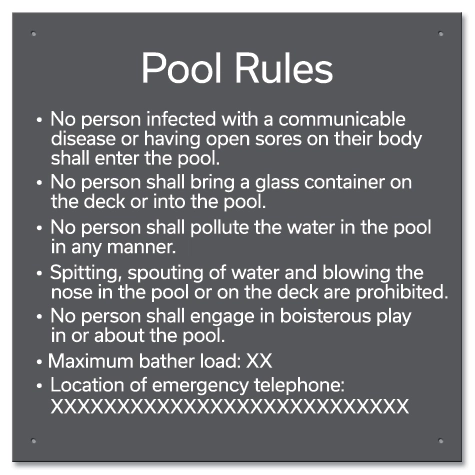 Ontario Canada Pool Rules Sign