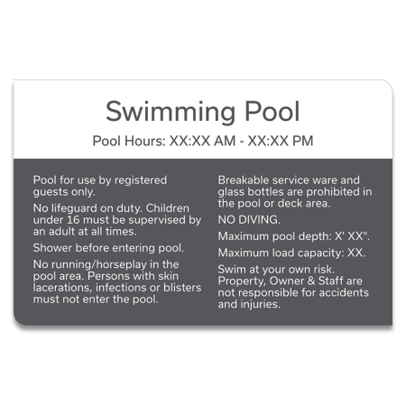 Pool Rules Sign w/Hours