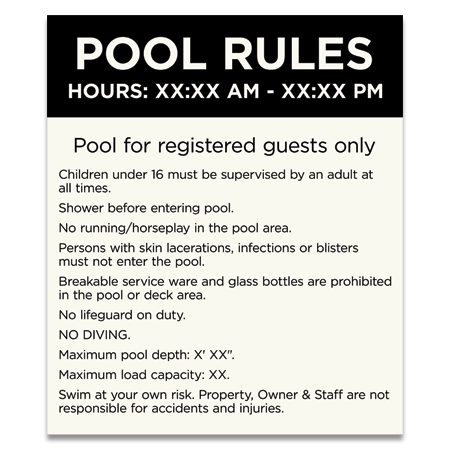 Pool Rules w/Hours (Registered Guests)
