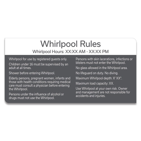 Whirlpool Rules Sign w/Hours