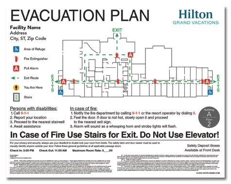 Guest Room Fire Evacuation Plan w/State Laws (HGV Logo)