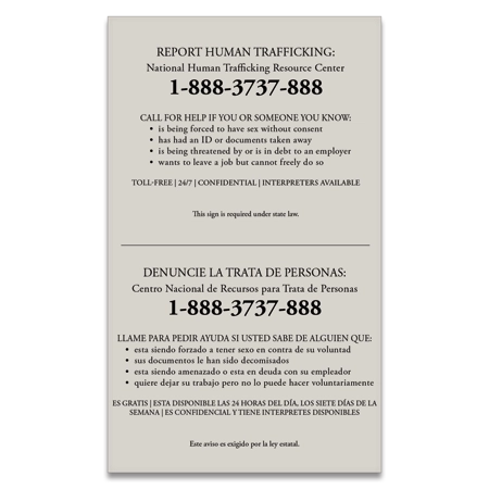 Maryland Code - Human Trafficking Notice - Acrylic Material