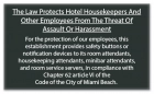 Miami Beach, FL: Housekeeper Protection Notice - Self Adhesive - 8 Pk