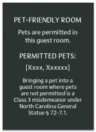 North Carolina Pet-Friendly Room Sign - (Pack of 10)
