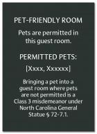 North Carolina Pet-Friendly Room Sign - (Pack of 10)