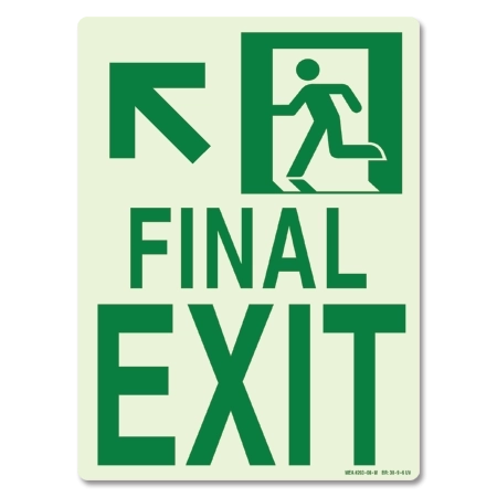 Photoluminescent Emergency Final Exit Sign w/Arrow (Left)