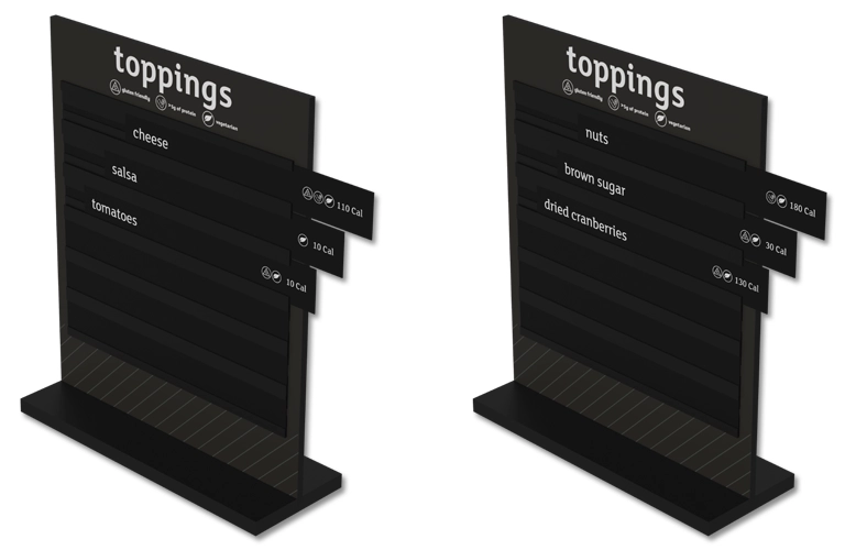 Toppings Menu Sign (qty 2) w/acrylic base - Mandatory