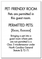 North Carolina Pet-Friendly Room Sign - (Pack of 10)
