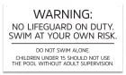 State Pool Sign - No Lifeguard on Duty - Maryland Compliant