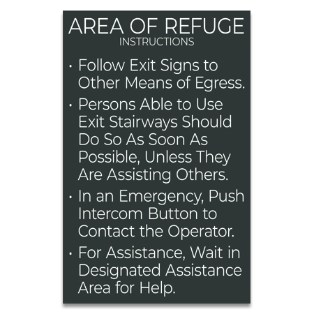 Area of Refuge Instructions Sign