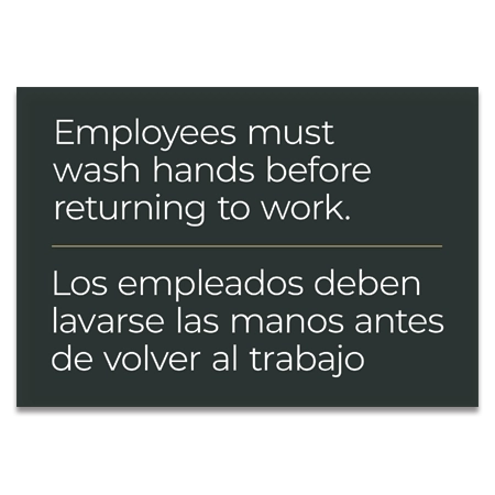 Employees Must Wash Hands Sign w/Spanish