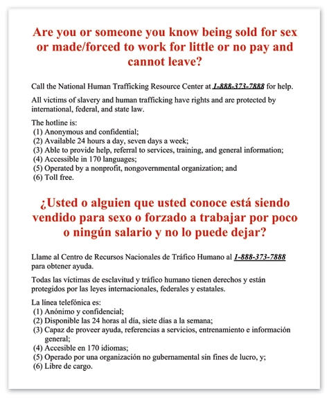 Georgia Code - Human Trafficking Notice