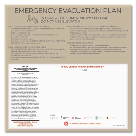 Guest Room Evacuation Plan - CA Compliant