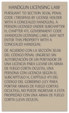 Handgun Licensing Law Sign (30.06) - Concealed