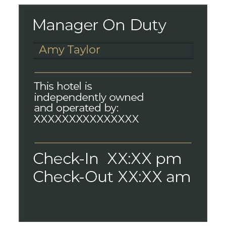 Manager On Duty w/Nameplate - Owned and Operated By