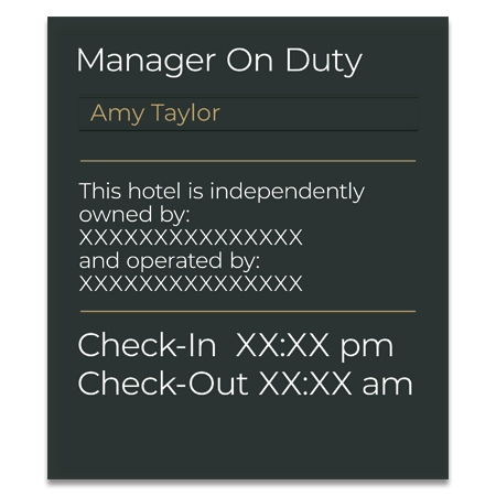 Manager On Duty w/Nameplate - Owned By and Operated By
