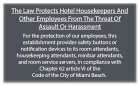 Miami Beach, FL: Housekeeper Protection Notice - Self Adhesive - 8 Pk
