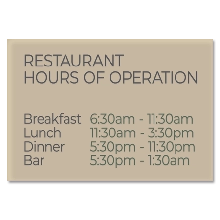 Restaurant Hours Sign