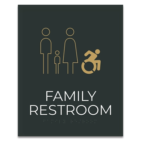 Restroom Sign w/Unisex, Child & Dynamic ISA Symbols
