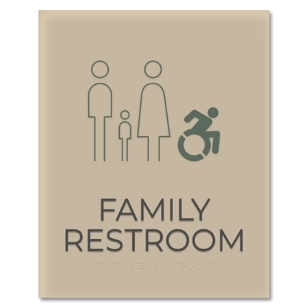 Restroom Sign w/Unisex, Child & Dynamic ISA Symbols