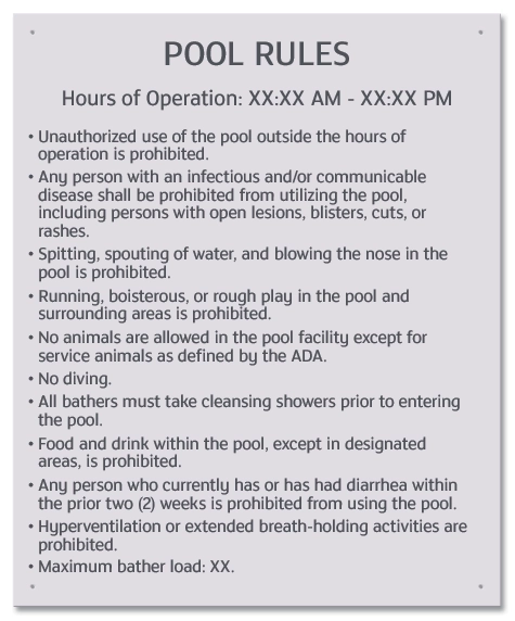 State Pool Sign - Pool Rules - Rhode Island