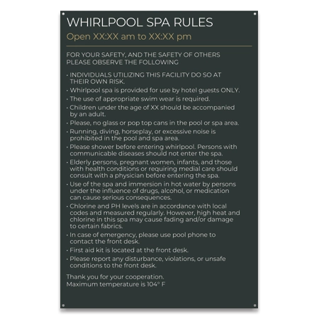 Whirlpool Spa Rules Sign