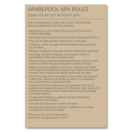 Whirlpool Spa Rules Sign