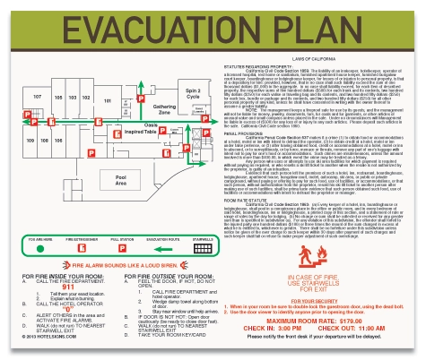 Evacuation Plans w/State Laws, Flip Art & Check In/Out Times