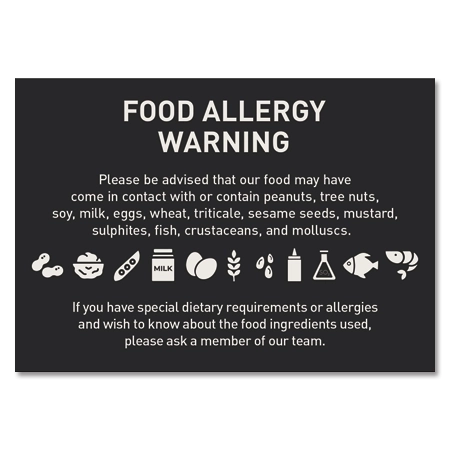 Food Allergy Warning Sign - Matte Black - Canadian Version