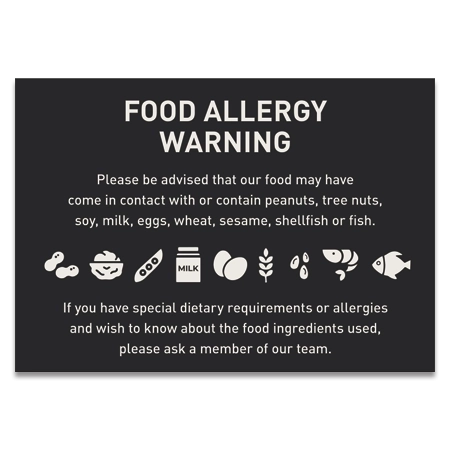 Food Allergy Warning Sign - Matte Black