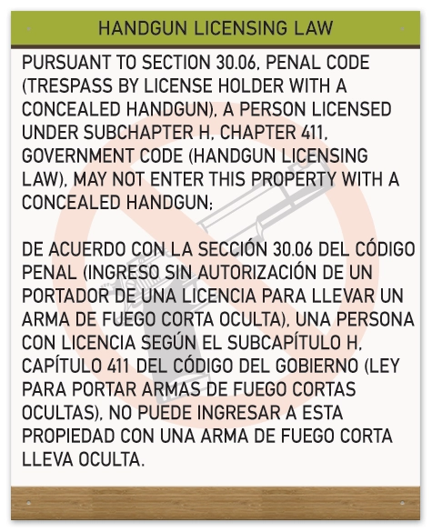 Handgun Licensing Law Sign (30.06) - Symbol