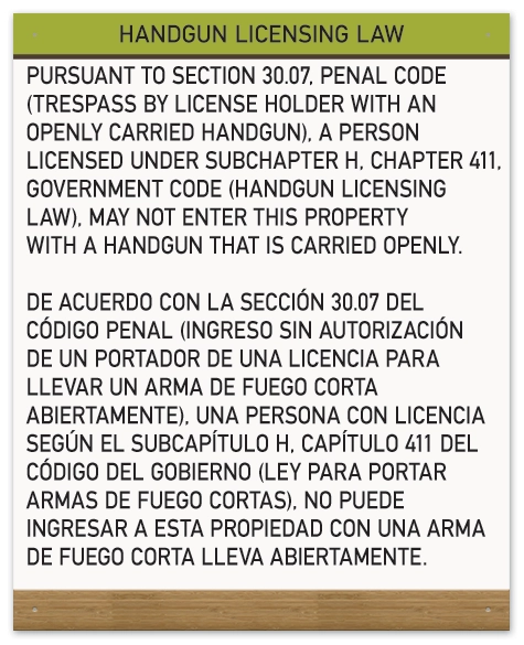 Handgun Licensing Law Sign (30.07)