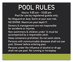 Pool Rules Sign w/Hours