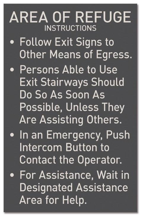 Area of Refuge Instructions Sign