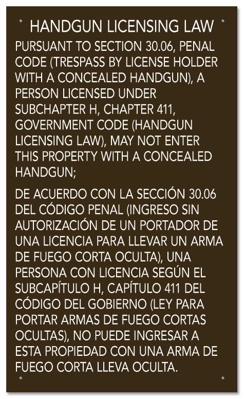 Handgun Licensing Law Sign (30.06)