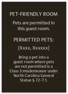 North Carolina Pet-Friendly Room Sign - (Pack of 10)