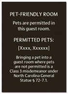 North Carolina Pet-Friendly Room Sign - (Pack of 10)