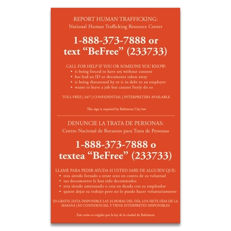 Baltimore, MD Large Human Trafficking Sign - Celtec