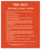 Washington DC Pool Rules with Hours Sign