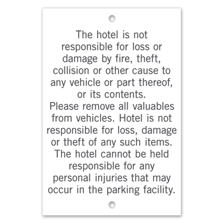 Hotel Parking Indemnification Sign