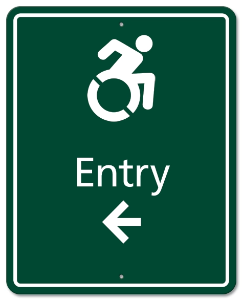 "Accessible Parking" w/Dynamic ISA Symbol & left-pointing arrow