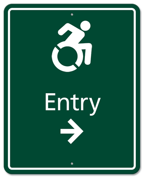 "Accessible Parking" w/Dynamic ISA Symbol & right-pointing arrow