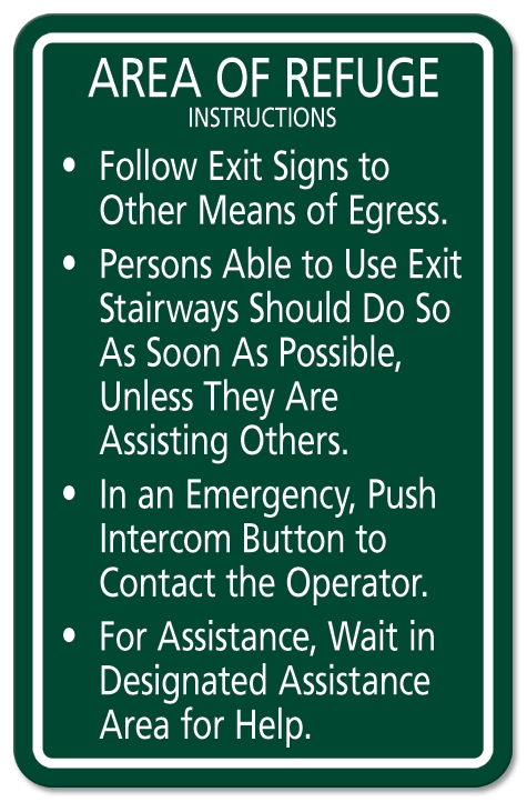 Area of Refuge w/Instructions Sign