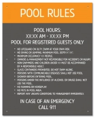 Pool Area Use Sign w/Hours