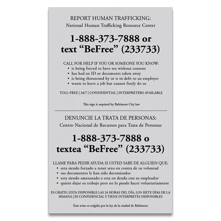 Baltimore, MD Large Human Trafficking Sign - Celtec