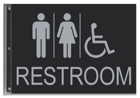 Restroom Flag Sign w/Unisex & ISA Symbols